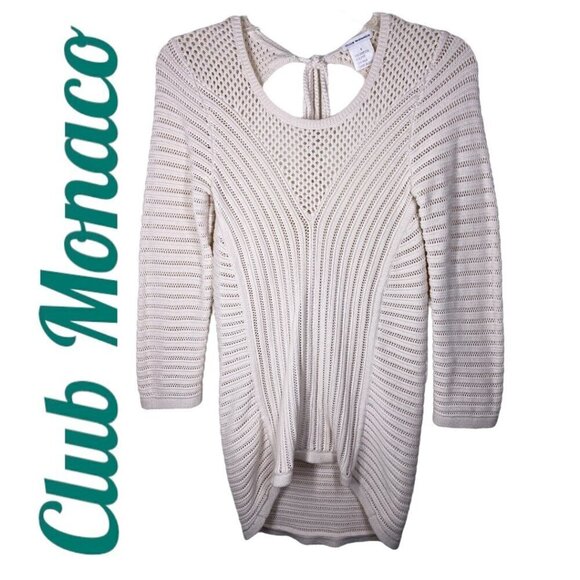 CLUB MONACO Tallulah Silk Blend Beige Open Back High Low Sweater, Size Small - Picture 2 of 11